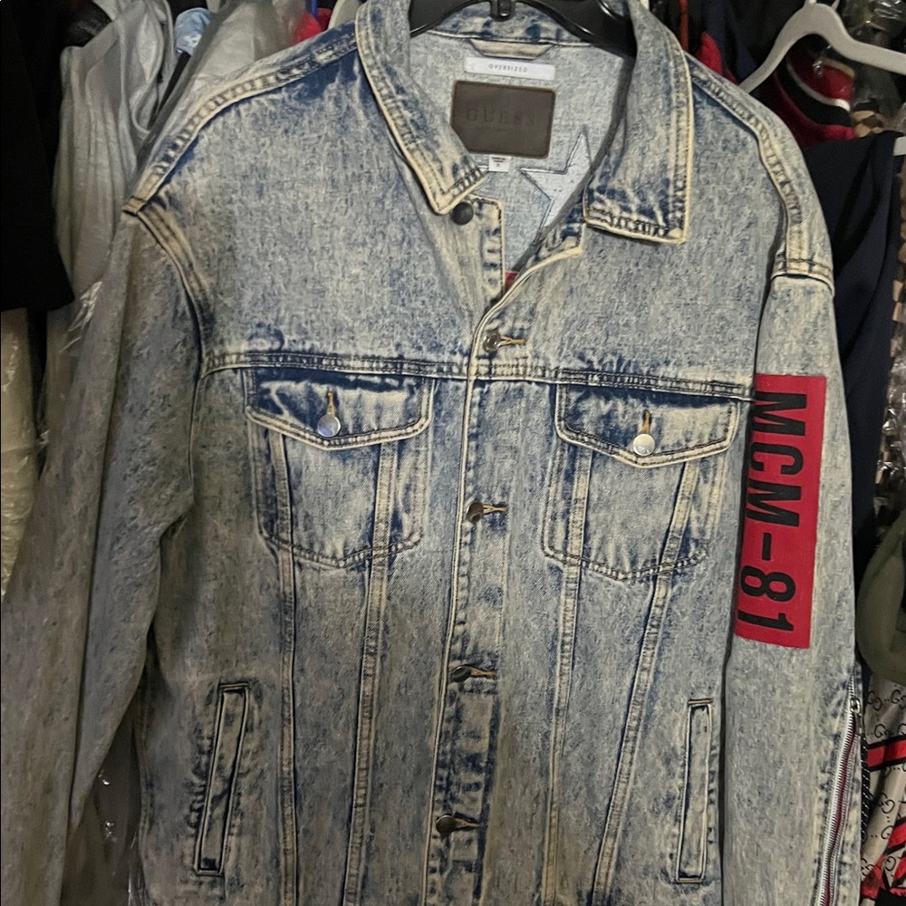 🔥🔥🔥Guess x mcm 81 Collab Denim Jacket zipper going all around the back